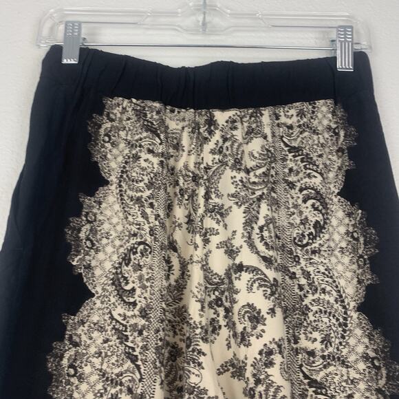 H&M Pants Womens 4 Wide-Leg Crop Boho Chic Baroque Print Black Cream Flowy - Picture 6 of 11